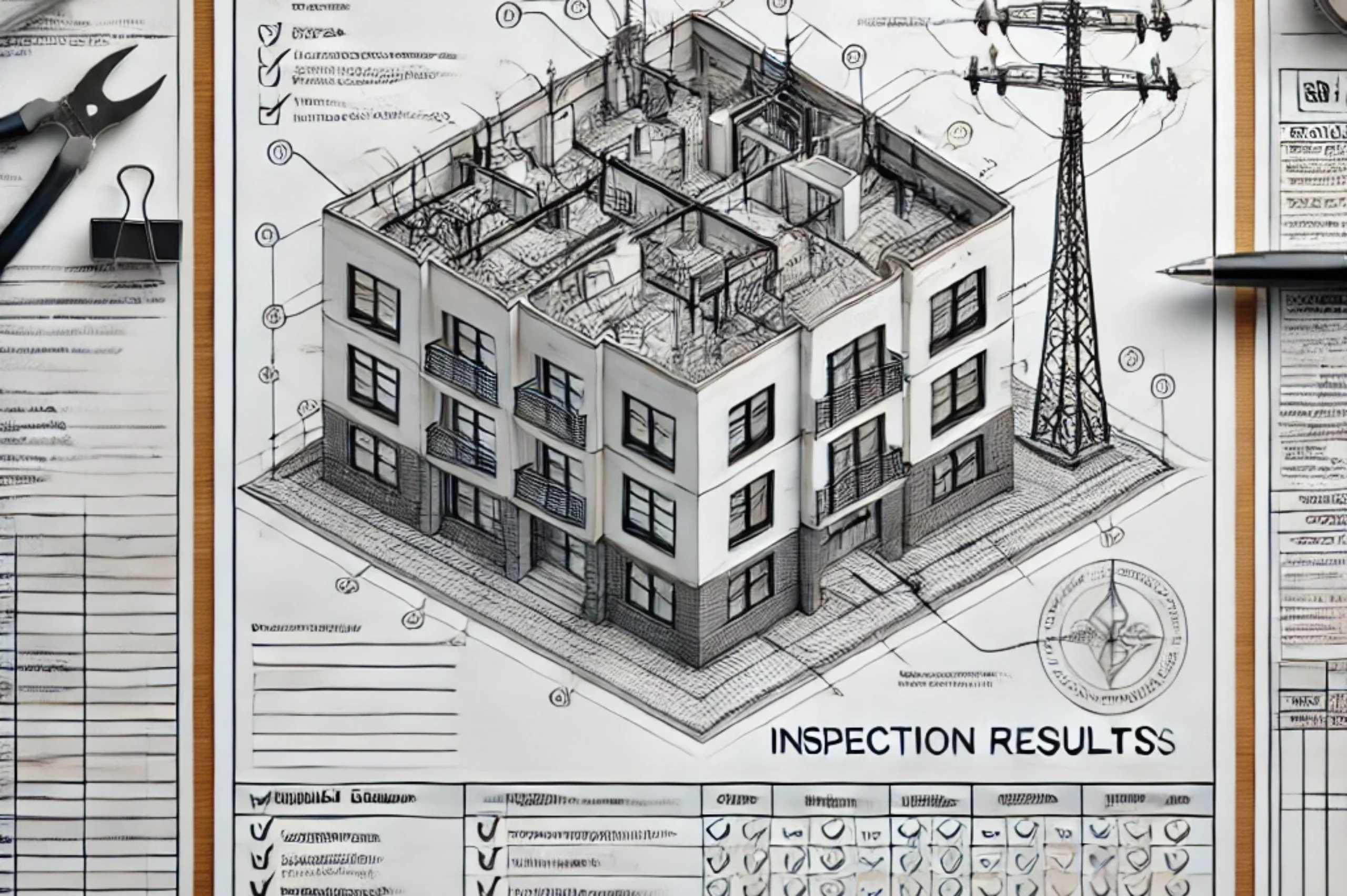 DALL·E 2024-10-31 21.16.55 - A detailed report document for a Lightning Protection System (LPS) inspection (SPDA laudo in Portuguese), formatted professionally with a header, repo